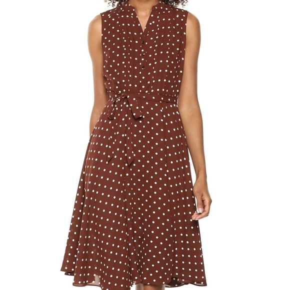 Nanette Polka Dot Dress Women’s Belted Skater Circle Midi - Picture 1 of 5